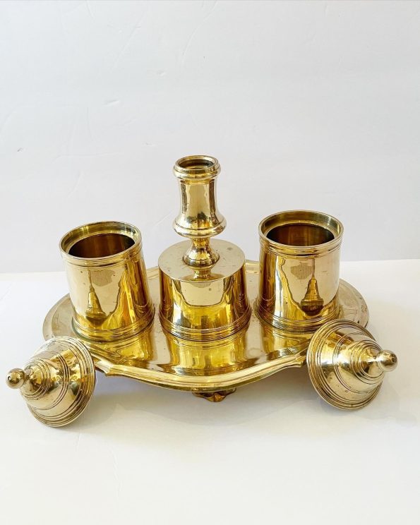 Vintage Brass Mottahedeh Standish Inkwell With Candlestick